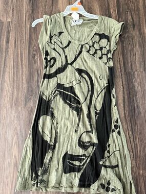 Asymmetrical Olive Green & Black Graphic Dress